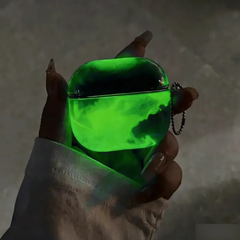 Hand holding a neon green reflective case against a neutral background