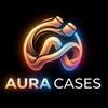 A digital logo graphic for 'AURA CASES' featuring a stylized circular emblem in orange and blue, with the brand name 'AURA CASES' written in a glowing orange font below it.
